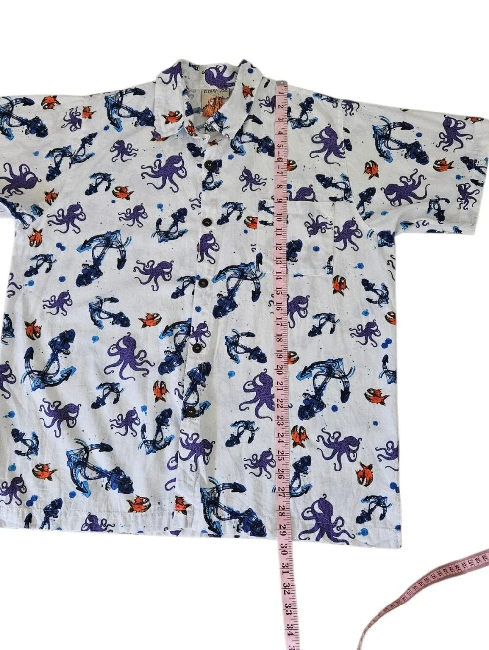 Pirana Joe Octopus & Anchor Print Button Up Shirt Men's Large Short Sleeve - Picture 5 of 9